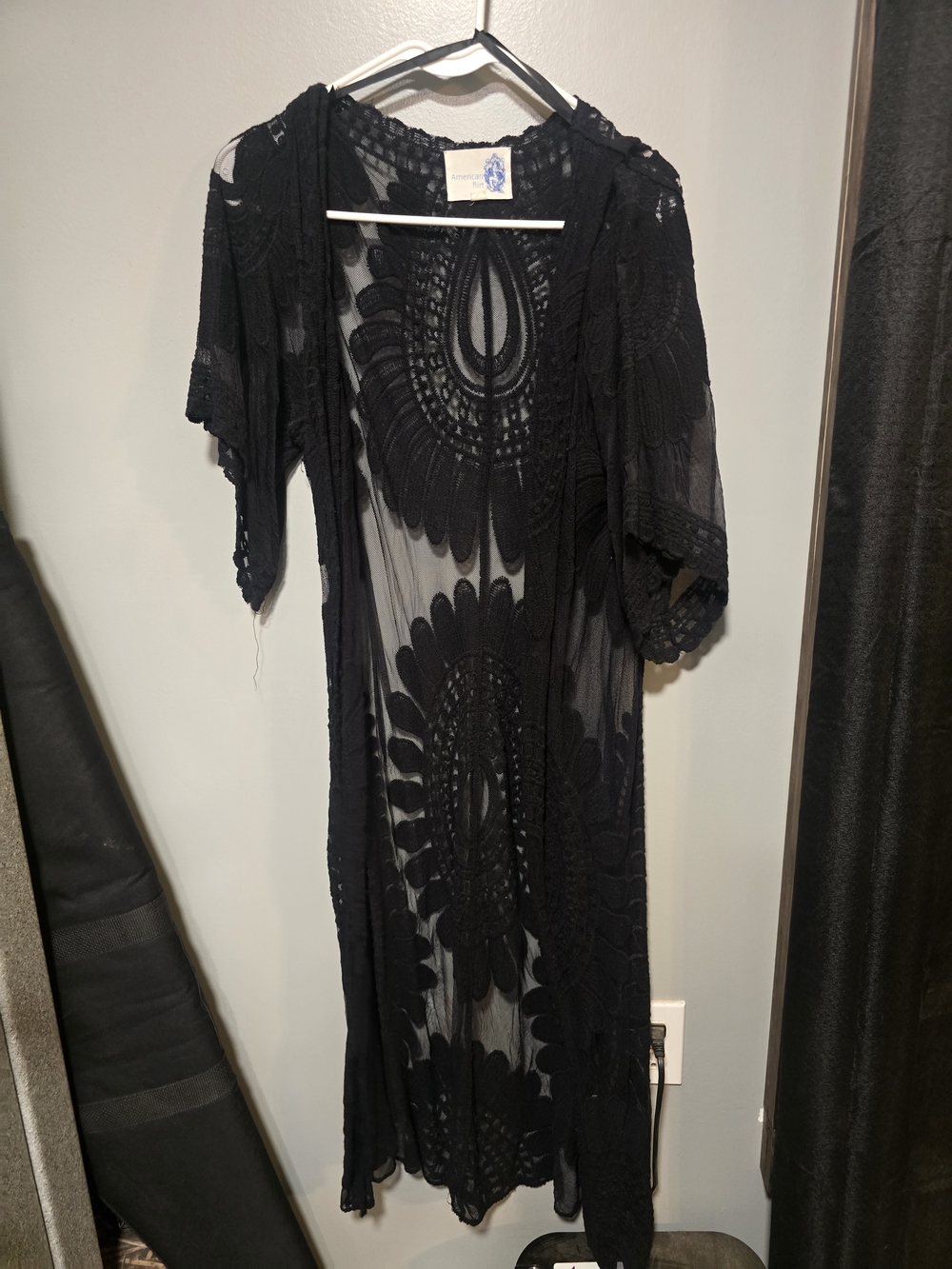 Black Crochet Openwork Long Cardigan